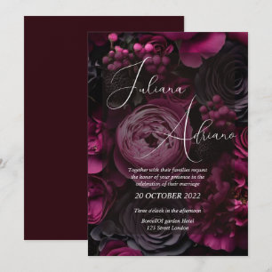 burgundy floral wedding design featuring rich wine invitation
