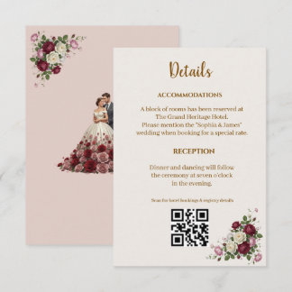  Burgundy Floral Wedding Details Enclosure Card
