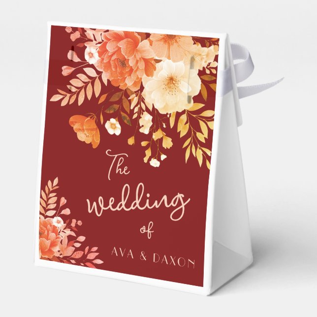 Burgundy Floral Wedding Favour Box (Back Side)