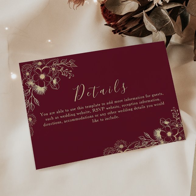 Burgundy Floral Wedding Information Card (Creator Uploaded)