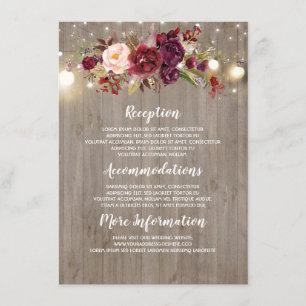 Burgundy Floral Wedding Information Guest Card
