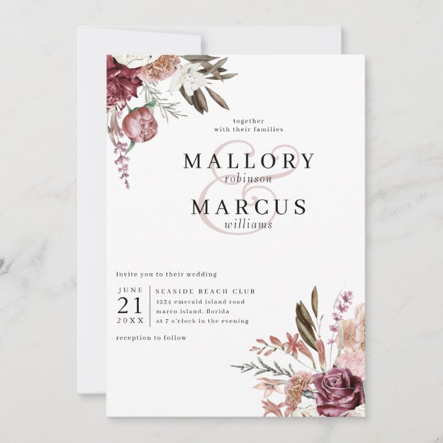 Burgundy Floral Wedding Invitation (Front)