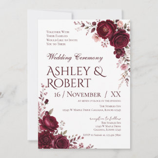 Burgundy Floral Wedding Invitation