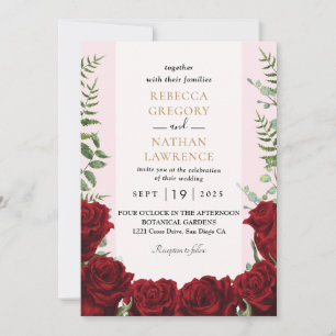 burgundy floral wedding invitation