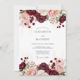 Burgundy Floral Wedding Invitation