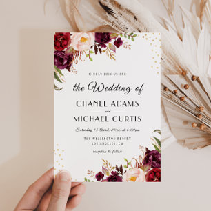 burgundy floral wedding invitation