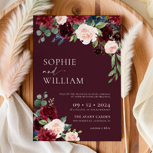 Burgundy Floral Wedding Invitation