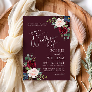 Burgundy Floral Wedding Invitation