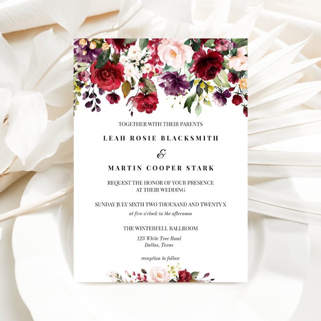 Burgundy Floral Wedding Invitation (Creator Uploaded)
