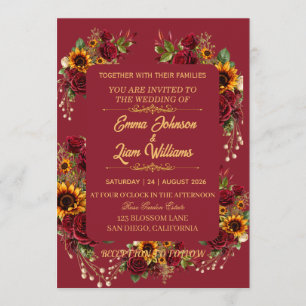 Burgundy Floral Wedding Invitation
