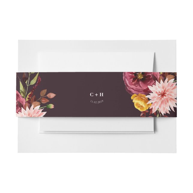 Burgundy Floral Wedding Invitation Belly Bands Invitation Belly Band (Front Example)