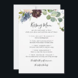 Burgundy Floral Wedding Kissing Menu Game Card<br><div class="desc">This burgundy floral wedding kissing menu game card is perfect for a modern wedding reception. The elegant boho design features watercolor navy,  blush pink and wine shade flowers with artistic penciled details.</div>