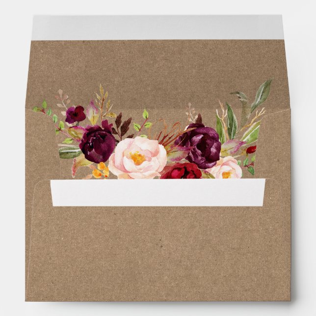 Burgundy Floral Wedding Kraft Invitation Envelope (Back (Bottom))