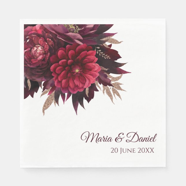 Burgundy Floral Wedding Napkin (Front)