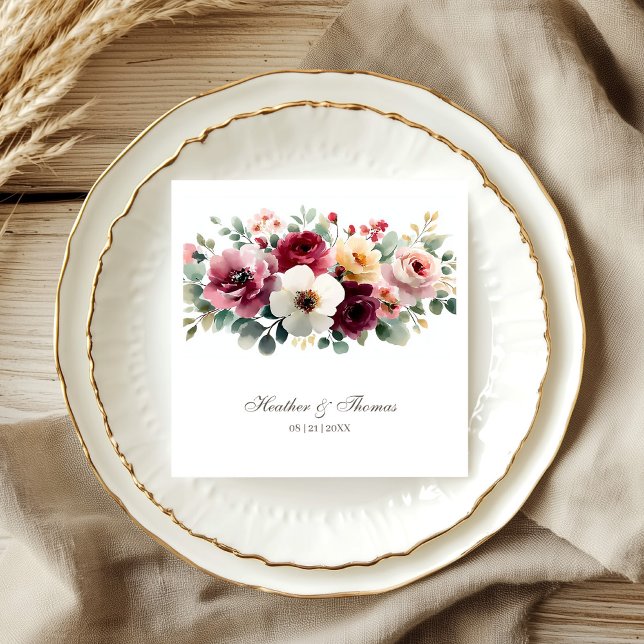 Burgundy Floral Wedding Napkin (Creator Uploaded)