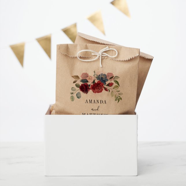 Burgundy Floral Wedding Party Favour Bags (Party)