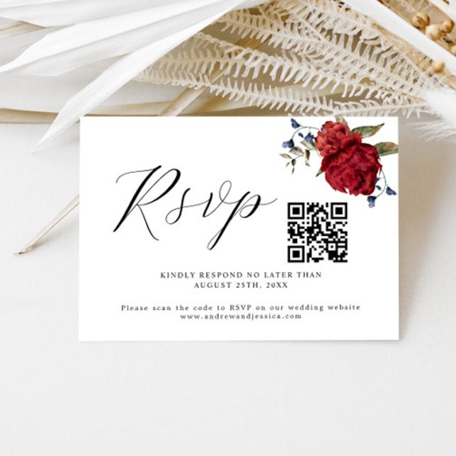 Burgundy Floral Wedding QR Code RSVP Card (Creator Uploaded)