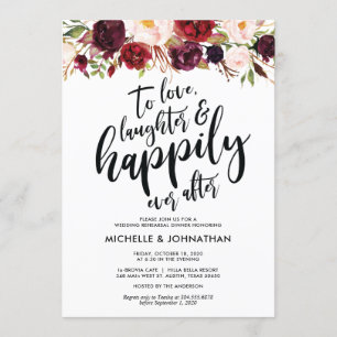 Burgundy Floral Wedding Rehearsal Dinner Invites