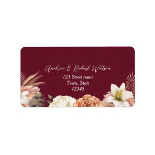 Burgundy Floral Wedding Return Address Label
