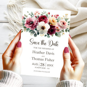 Burgundy Floral Wedding Save the Date Invitation