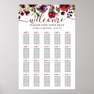 Burgundy Floral Wedding Seating Chart