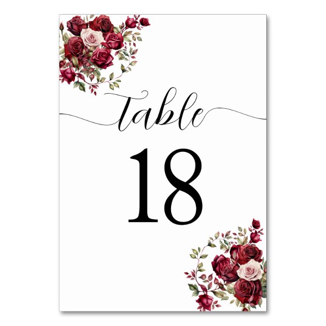 Burgundy Floral Wedding Table Number (Front)