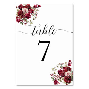 Burgundy Floral Wedding Table Number