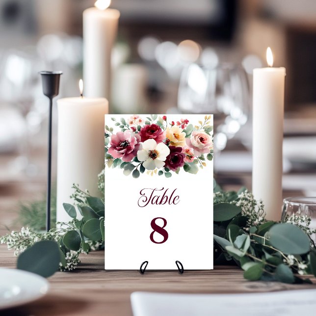 Burgundy Floral Wedding Table Number (Creator Uploaded)