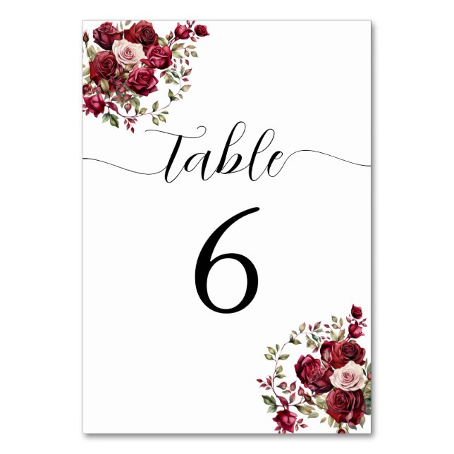 Burgundy Floral Wedding Table Number (Front)