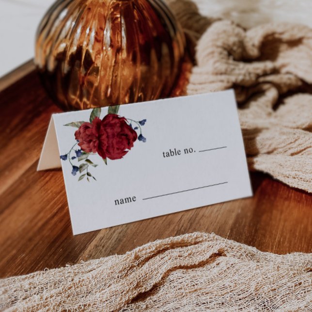 Burgundy Floral Wedding Table Number Place Card (Creator Uploaded)