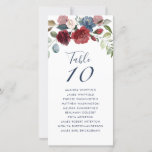 Burgundy Floral Wedding Table Number Seating Card<br><div class="desc">Plan your wedding reception with precision, from save the date, to day of the wedding events like the reception and seating arrangements with these botanical eucalyptus leaves table number seating chart cards. Simple plug in the names of the guests and the table numbers. This way, the wedding party will arrive...</div>