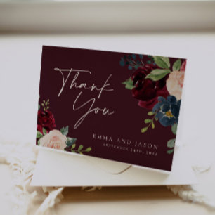 Burgundy Floral Wedding Thank You Card
