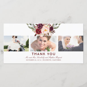 Burgundy Floral Wedding Thank You Photo