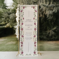 Burgundy Floral Wedding Welcome Banner 2.5' x 8'