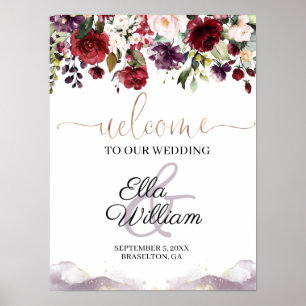 Burgundy Floral Wedding Welcome Sign