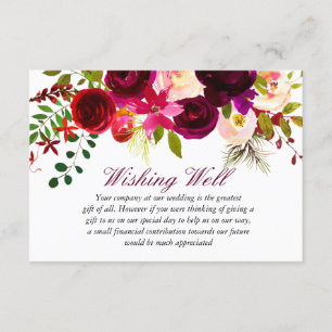 Burgundy Floral Wedding Wishing Well Enclosure Card