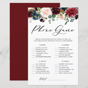 Burgundy Floral What's On Your Phone Shower Game