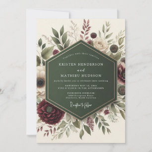Burgundy Floral Whimsy Wedding Invitation