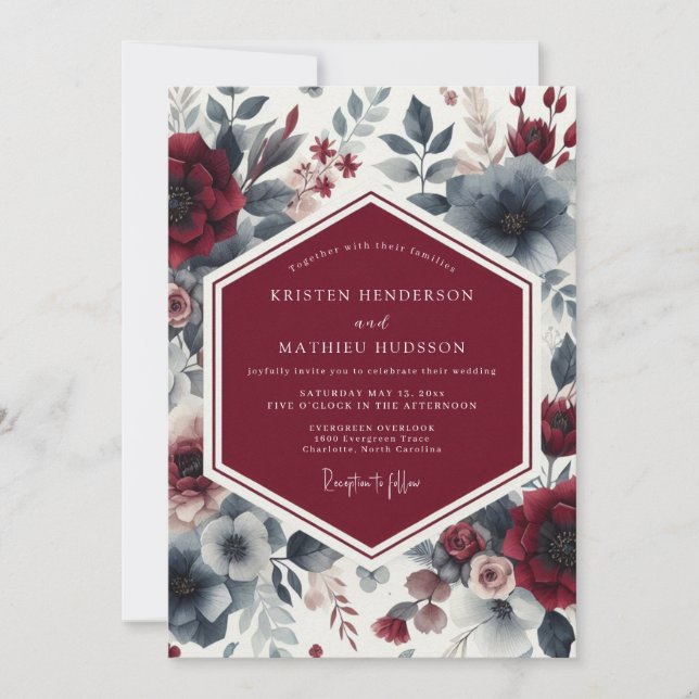 Burgundy Floral Whisper Wedding Invitation (Front)