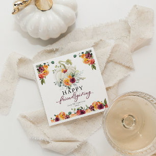 Burgundy Floral White Pumpkin Friendsgiving Napkin