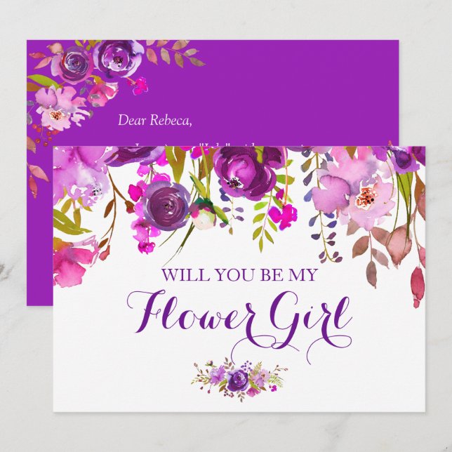 Burgundy Floral Will You Be My Flower Girl Card (Front/Back)
