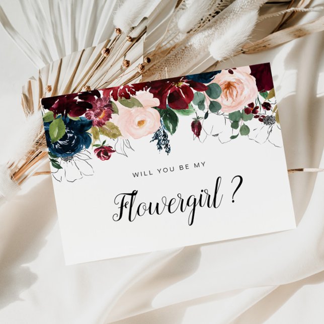 burgundy floral will you be my Flowergirl card (Creator Uploaded)