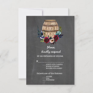 Burgundy Floral Wine Barrel Fall Chalkboard RSVP Card