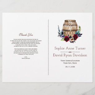 Burgundy Floral Wine Barrel Fall Wedding Program Flyer