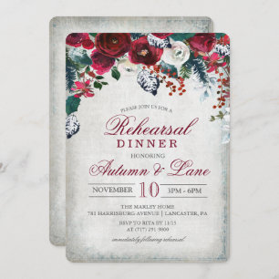 Burgundy Floral Winter Rehearsal Dinner Invitation