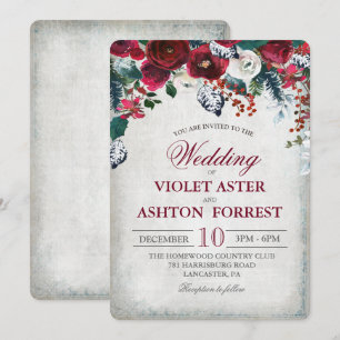 Burgundy Floral Winter Wedding Invitation