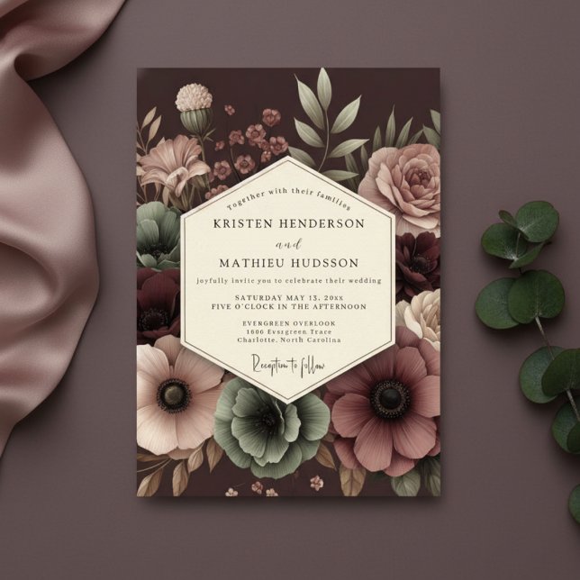 Burgundy Floral Woodland Wedding Invitation (Creator Uploaded)