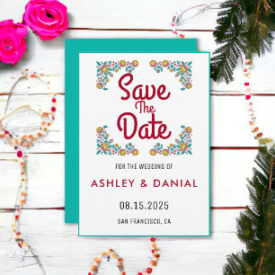 Burgundy floral wreath boho Wedding Save the Date Invitation
