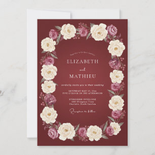 Burgundy Floral Wreath Wedding Invitation