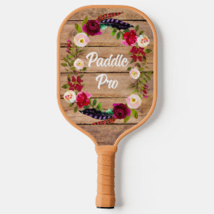 Burgundy Florals, Feathers, Wood Paddle Pro